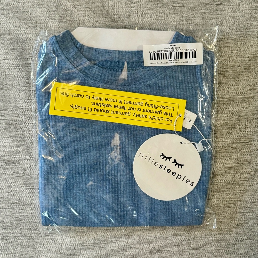 NIB Little Sleepies Heather Blue Two-Piece Ribbed Pajama Set, 18-24 months